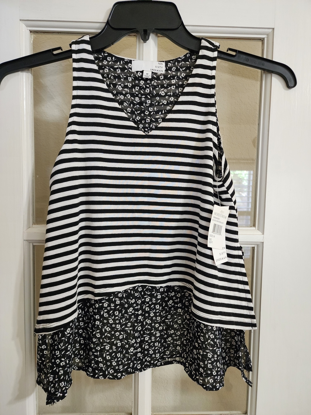 NWT Ten Sixty Sherman Striped Floral Mixed Media Swing Tank Top M FLAW READ DESC